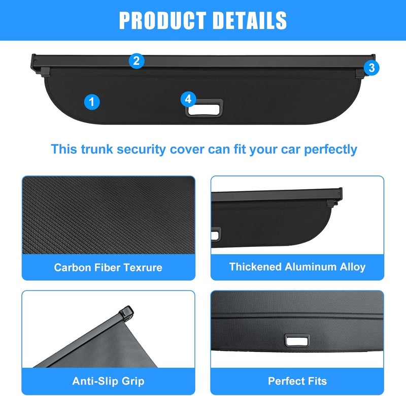 AUXKO Retractable Cargo Cover for Audi Q5 SQ5 2024-2018, Trunk Cargo Cover Luggage Security Shade Cover for 2024 Audi Q5 Shielding Anti-Peeping Luggage Privacy Screen, Carbon Fiber(Not for Sportback) - Image 3